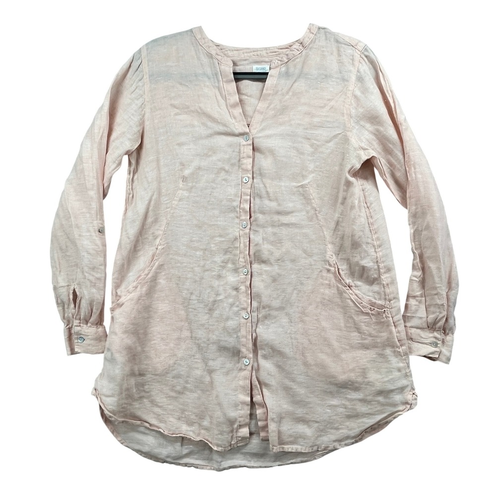 Sigrid Olsen Women Linen Blouse M‎ Pink Long Sleeve Casual Boho Beach Minimalist
